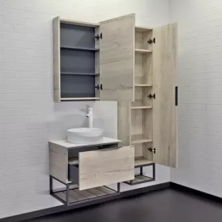 Тумба-умывальник Comforty Прага-60 дуб белый с серой столешницей (Роверелла) с раковиной 9055RA-50