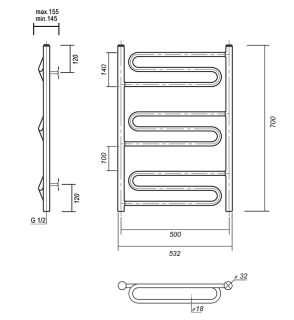 Полотенцесушитель водяной Domoterm Офелия П9 500x700 хром