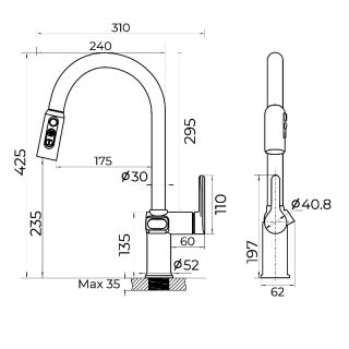 Смеситель для кухни с индикатором температуры Knotlor KN-100/GM, вороненая сталь