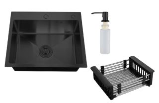 Кухонная мойка РМС MR-5050BL с корзиной и дозатором воронёная сталь