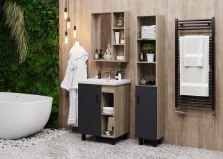 Напольная тумба под раковину Onika Тимбер 106141 60см серый матовый/дуб сонома