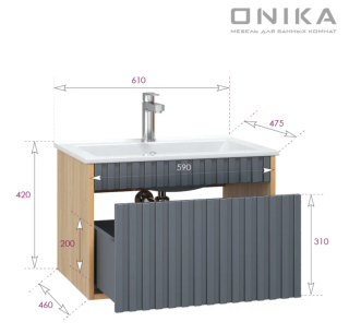 Подвесная тумба Onika Дайлер 106151 60см графит/дуб сонома