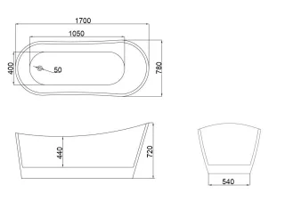 Ванна акриловая Ceruttispa Gloria CT10880 170x75 см со сливом-переливом белый
