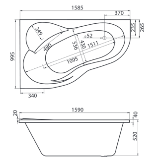 Santek Ибица XL 160х100 R асимметричная белая 1WH112037