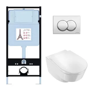 Инсталляция Jacob Delafon EDR103-CP с безободковым унитазом Odeon Rive Gauche сиденье с микролифтом клавиша смыва хром