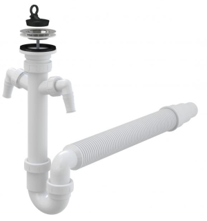 Сифон для мойки AlcaPlast трубчатый с нержавеющей решеткой ?70 гофрой и двумя подводками A840-DN50/40