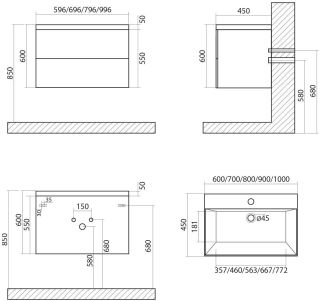 Подвесная тумба под раковину Art&Max Verona Push 80см гаскон пайн AM-Verona-Push-800-2C-SO-GP-TS