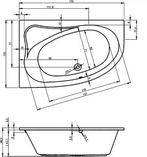 Акриловая ванна Riho Lyra B017001005 R 170х110см белый