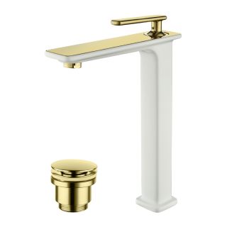 Смеситель для раковины Lemark Mista LM6409WG с донным клапаном белый/золото
