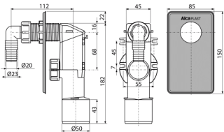 Сифон для стиральной машины AlcaPlast под штукатурку хром APS3
