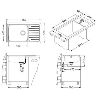 Кухонная мойка Alveus 1128554 Galeo 30 Sat-90 FI 86x50