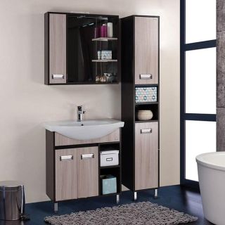 Шкаф-зеркало с подсветкой Onika Гамма 207518 левый 75см ясень шимо/венге