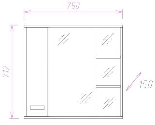 Шкаф-зеркало с подсветкой Onika Гамма 207518 левый 75см ясень шимо/венге