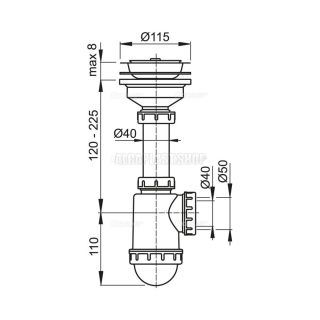 Сифон для мойки AlcaPlast с нержавеющей решеткой ?115 без штуцера A446-DN50/40