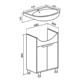 Тумба под раковину Runo  (под умывальник Уют 50) Эко 50 (00000001142)