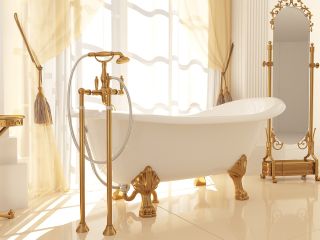 Ванна из искусственного камня AquaStone Скарлет 170x80см ножки золото