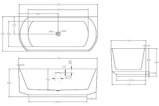 Акриловая ванна ABBER 170x75см AB9488-1.7