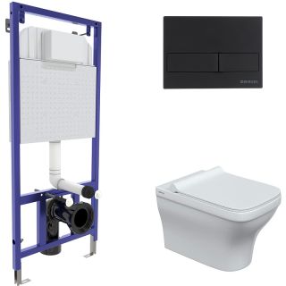 Комплект Berges 4в1 042449: инсталляция NOVUM кнопка L5 SoftTouch чёрная унитаз Strati Rimless сиденье Strati Slim SO