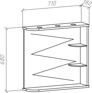 Зеркало с подсветкой Bellezza Рио 70см правое белый/чёрный 00000007191
