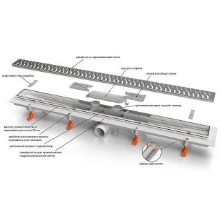 Душевой лоток Veconi Medium S 550 V550МS с решеткой Сатин
