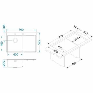 Кухонная мойка Alveus Pure 40R KMB-90 790x525 1103651 Брашированная сталь