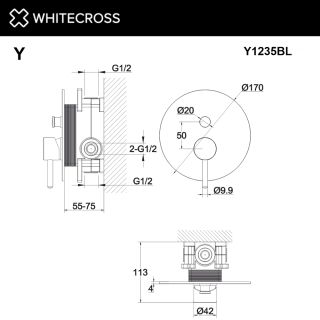 Смеситель скрытого монтажа на 2 потребителя WHITECROSS Y Y1235GL золото
