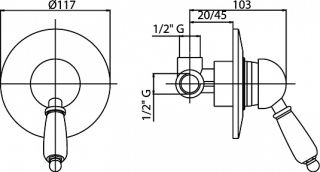 Встраиваемый однорычажный смеситель для душа, золото Cezares VINTAGE-DIM-03/24-Sw