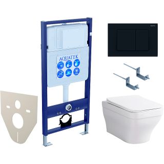 Комплект унитаза с инсталляцией Aquatek SET AQUATEK АМАДЕО-012 4в1 с сиденьем Микролифт и Черной матовой клавишей смыва