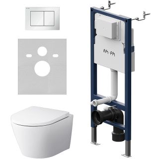 Комплект унитаза с инсталляцией AM.PM Sense FlashClean IS90201.741701 с сиденьем Микролифт и Белой глянцевой клавишей смыва