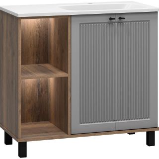 Напольная тумба под раковину Brevita Lumus 90 R УТ000025490 Серая матовая Дуб Галифакс олово