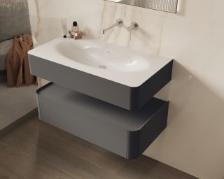 База под раковину Vincea Caprice 1000 подвесная, 1 выкатной ящик soft-close, серый матовый