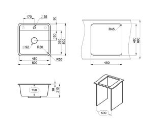 Мойка кухонная Granula Standart 5001, ГРАФИТ