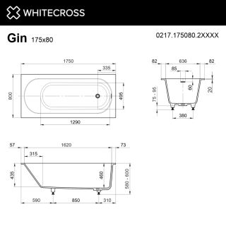 Ванна из искусственного камня WHITECROSS Gin 0217.175080.2XXXX 175x80 см RAL мат