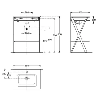 Металлическая структура-консоль Kerama Marazzi Piano Next PIA.N.65\BLK 65 см чёрный матовый