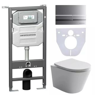 Комплект с инсталляцией Ceramica Nova CN6000_1002M_1000 унитаз Balearica CN6000 крышка-сиденье с микролифтом и инсталляция Envision CN1002M с кнопкой смыва хром матовый Flat