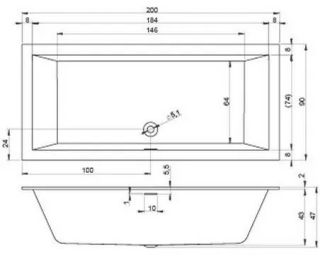 Акриловая ванна Riho Rethink Cubic Fall B110013005 заполнение через перелив 200х90см белый