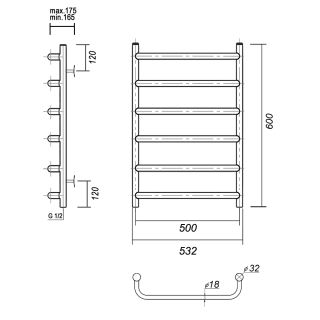 Полотенцесушитель водяной Domoterm Стефано П6 500x600 хром