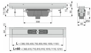 Душевой лоток AlcaPlast с порогами для цельной решетки с воротником к стене 115см хром APZ1016-1150