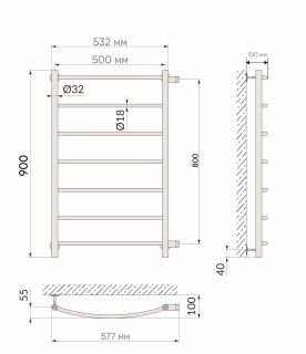 Полотенцесушитель водяной Indigo Arc LASW90-50-б/п-80 90x50 см хром