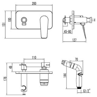 Гигиенический душ со смесителем Lemark Bronx LM3720GM графит