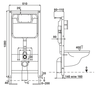 Инсталляция для подвесного унитаза Melana MLN-331300 без кнопки