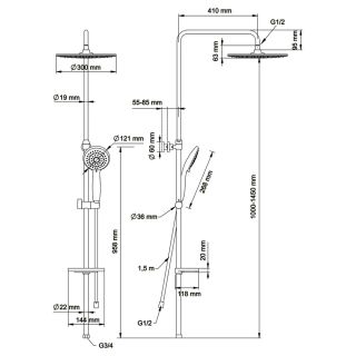 Душевая стойка Swedbe Hermes 9090G1GH с термостатическим смесителем для ванны хром/серый