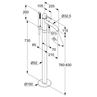 Напольный смеситель для ванны Kludi Bozz 38590N076 брашированное золото