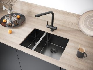 Мойка кухонная Paulmark Gerberg PM225944-GMR правая воронёная сталь