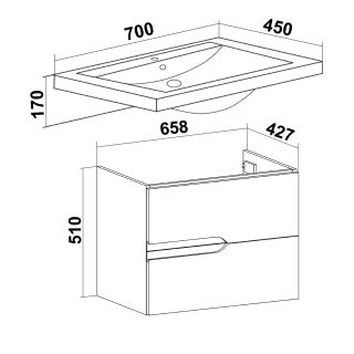 Тумба под раковину Runo  (под умывальник Como 70) Стокгольм 70 (00-00001124)