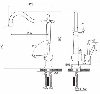 Смеситель для кухни Paulmark Retro Re213226-GM воронёная сталь