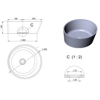 Раковина Holbi Almatea 42см бетон 2.02.002.44.4
