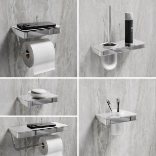 Стакан для зубных щёток Lemark Glass Line 9731034 с держателем хром/белое стекло