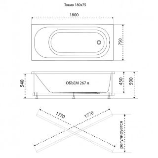 Акриловая ванна Triton Токио Щ0000063855 180x75 см белый