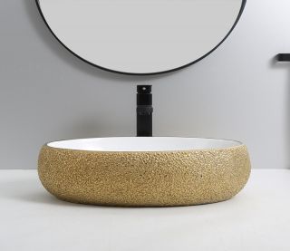 Раковина CeramaLux 433J бело-золотая 49 см